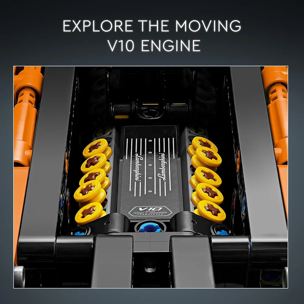 Lego Technic Lamborghini Huracán Naranja con motor V10 y dirección