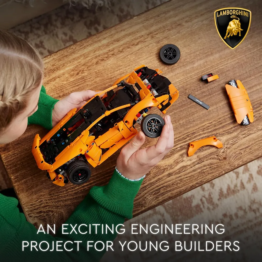 Lego Technic Lamborghini Huracán Naranja con motor V10 y dirección