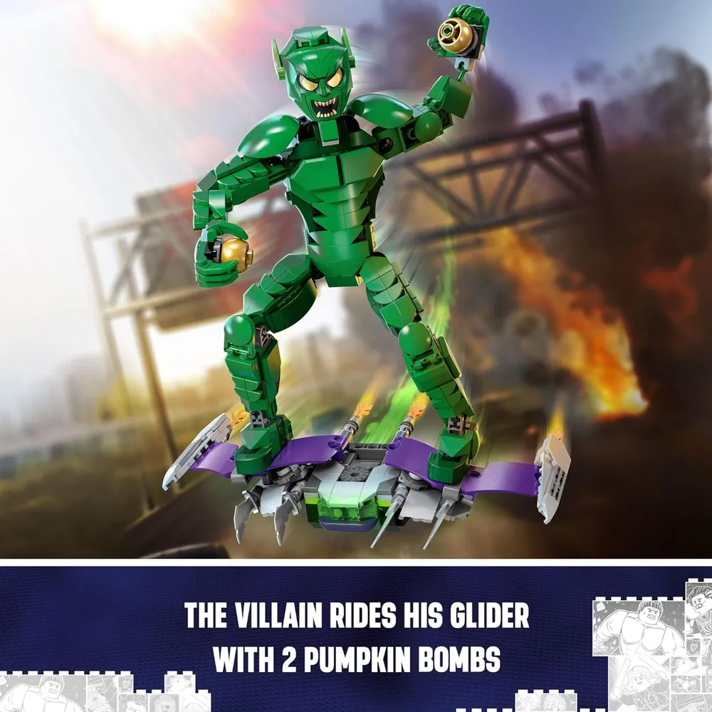 LEGO MARVEL DUENDE VERDE CON PLANEADOR Y BOMBAS DE CALABAZA