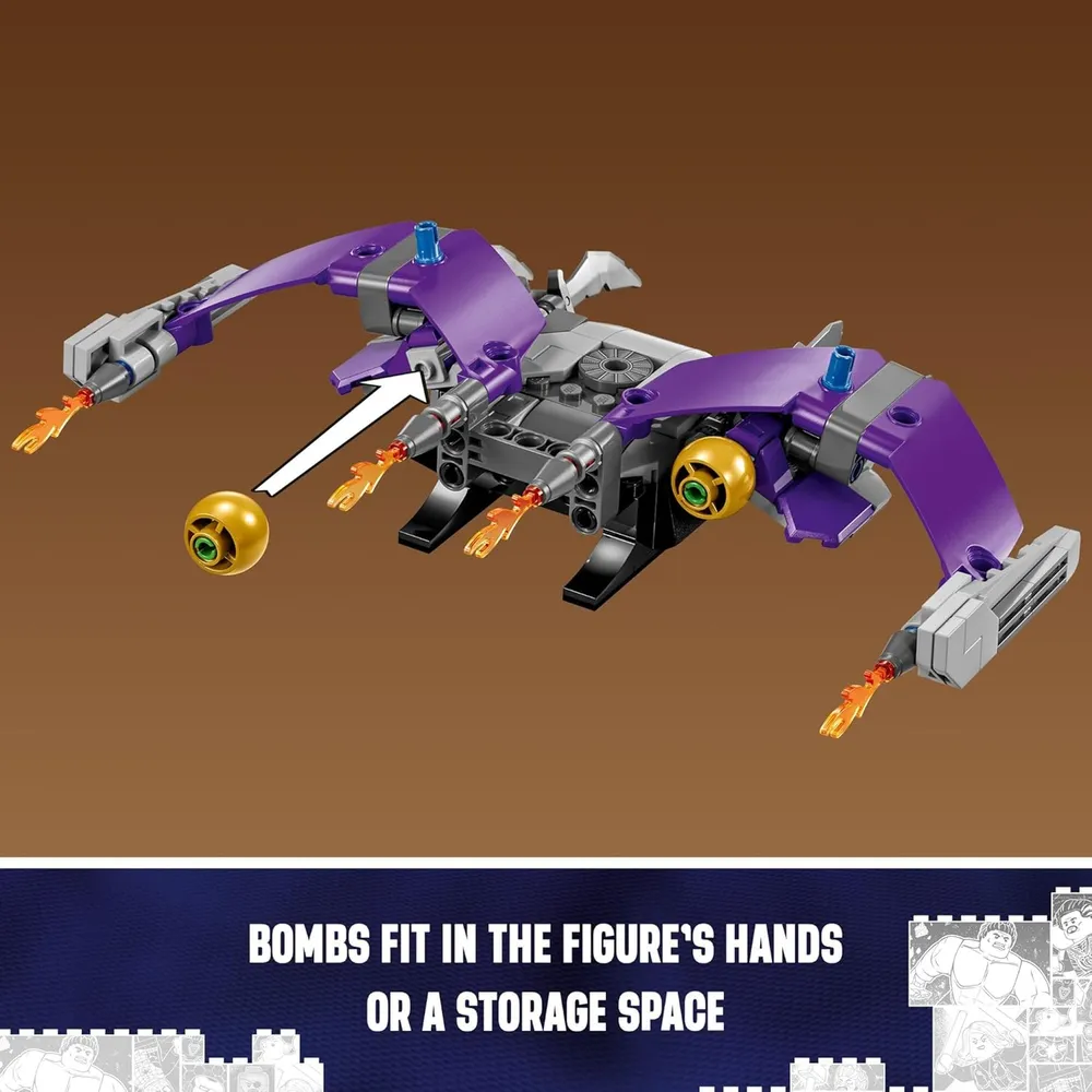 LEGO MARVEL DUENDE VERDE CON PLANEADOR Y BOMBAS DE CALABAZA
