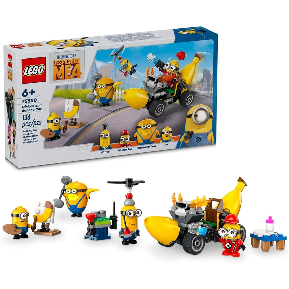 Lego Minions Gru 4 y coche plátano, juguete creativo de construcción