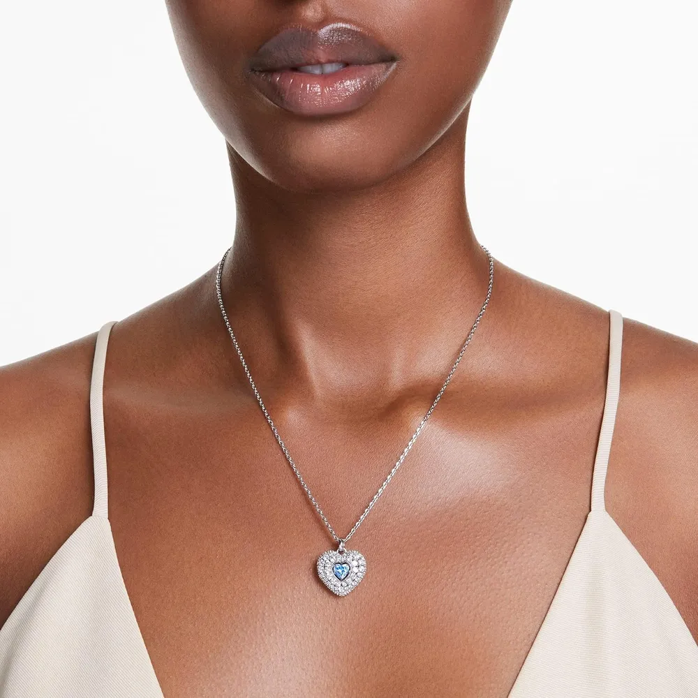 SWAROVSKI COLLAR PENDIENTE CORAZÓN IDYLLIA ACABADO RODIO PARA MUJER | AZUL