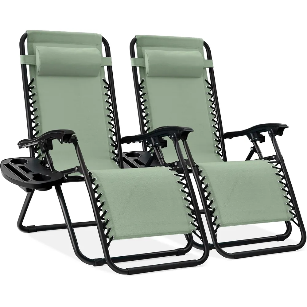 Juego de 2 sillones reclinables con portavasos Best Choice Products | Verde salvia