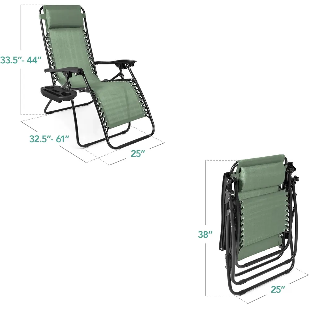 Juego de 2 sillones reclinables con portavasos Best Choice Products | Verde salvia