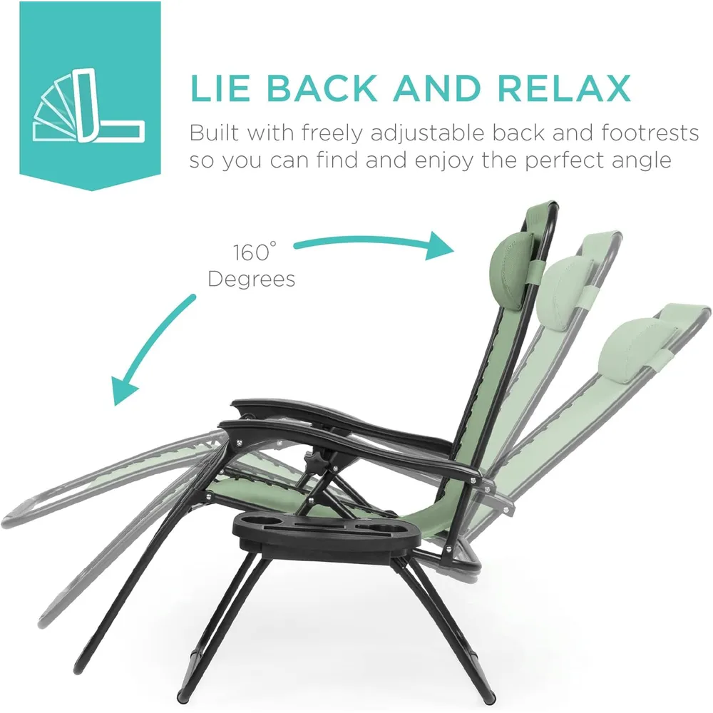 Juego de 2 sillones reclinables con portavasos Best Choice Products | Verde salvia