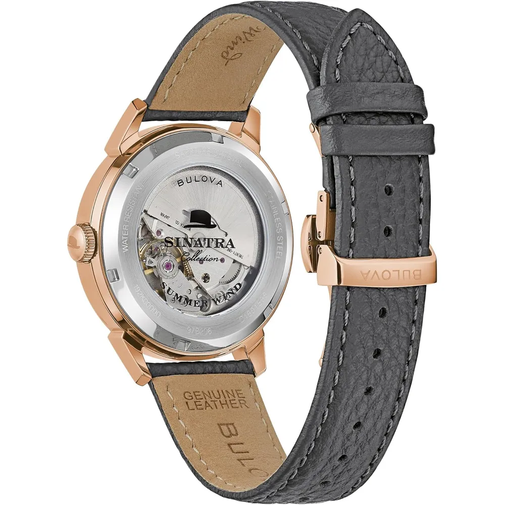 Bulova reloj Frank Sinatra hombre automático 3 agujas fecha correa | Gris