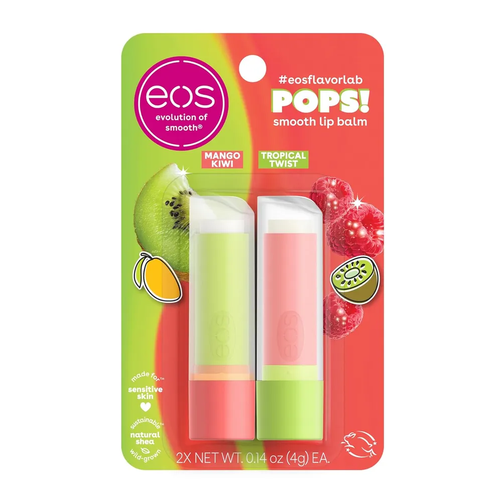 SET BÁLSAMO LABIAL EOS FLAVORLAB POPS 2 PZS 0.14 OZ / 4 ML | MANGO KIWI / TOQUE TROPICAL