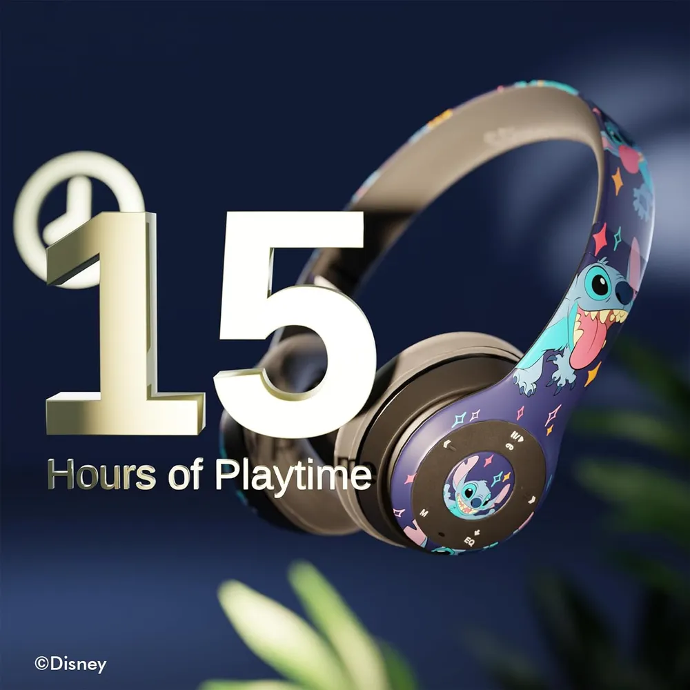 Disney | Auriculares plegables Bluetooth con micrófono y diseño de Stitch | Morado
