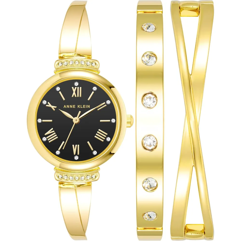 Anne Klein AK/2245 reloj mujer con cristales premium y set de pulseras | 26.5 mm - Dorado/Negro