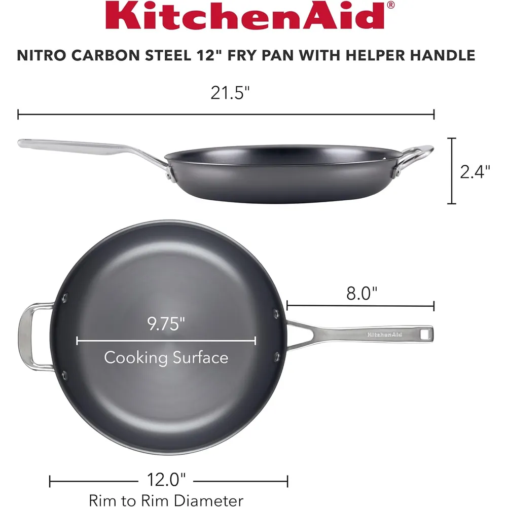 KitchenAid sartén acero al carbono 12 in / 30 cm, mango inox | Negro
