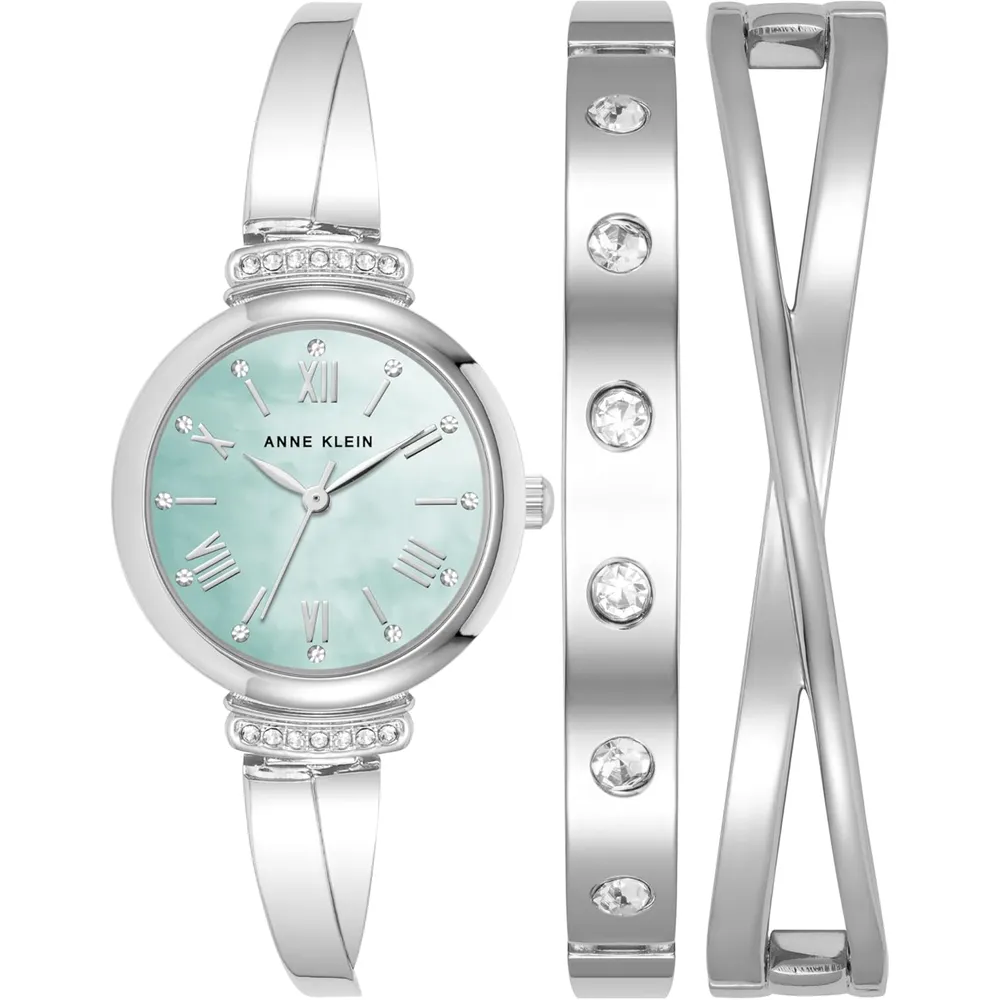 Anne Klein AK/2245 reloj mujer con cristales premium y set de pulseras | 26.5 mm - Plateado/Azul claro