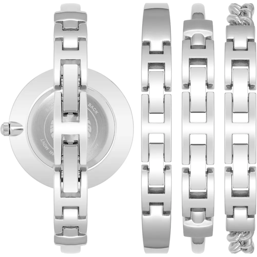 Anne Klein AK/1470GNST reloj femenino con set de pulseras | 32 mm - Plateado/Azul claro