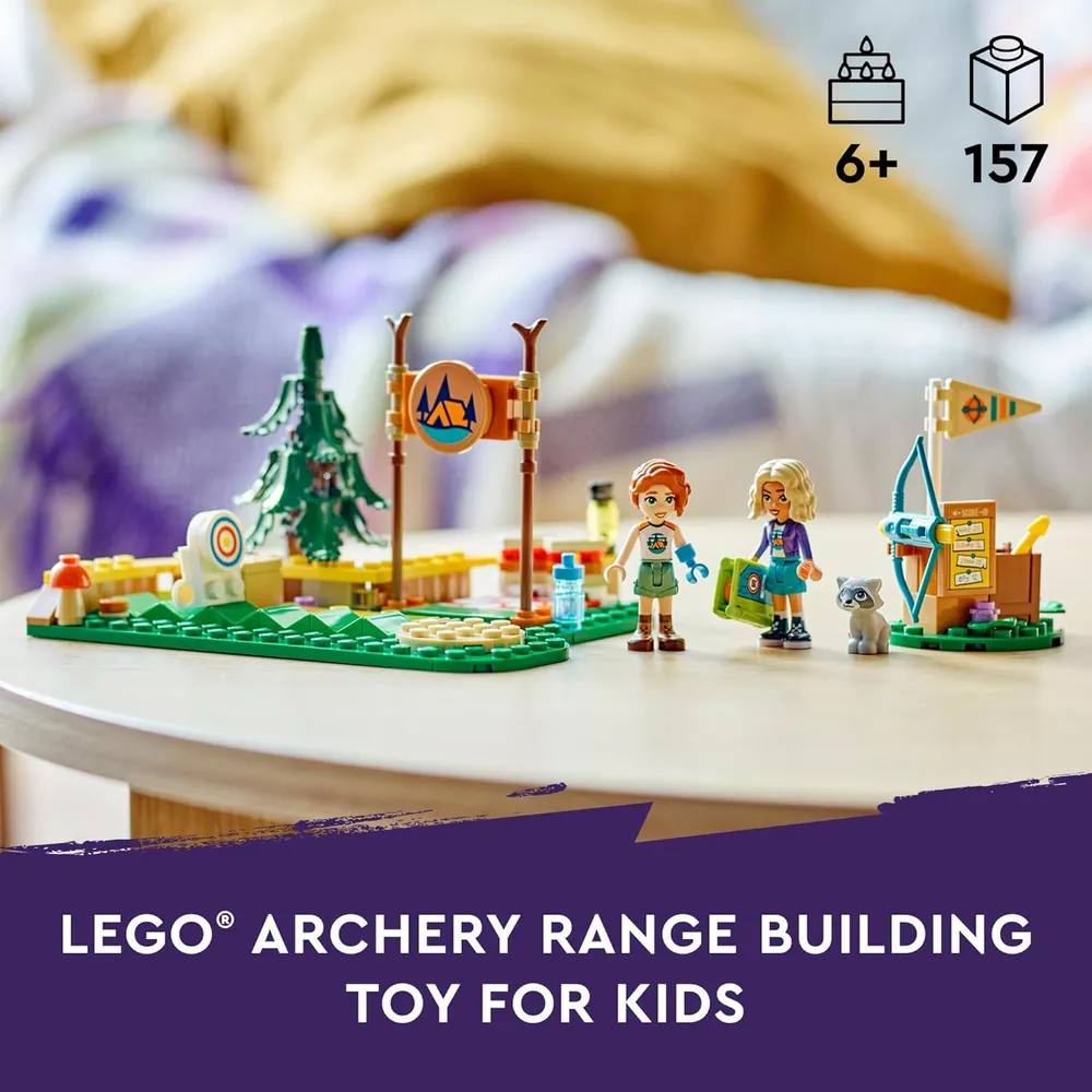 LEGO FRIENDS CAMPAMENTO DE AVENTURAS CON TIRO CON ARCO, MINI MUÑECAS Y MAPACHE