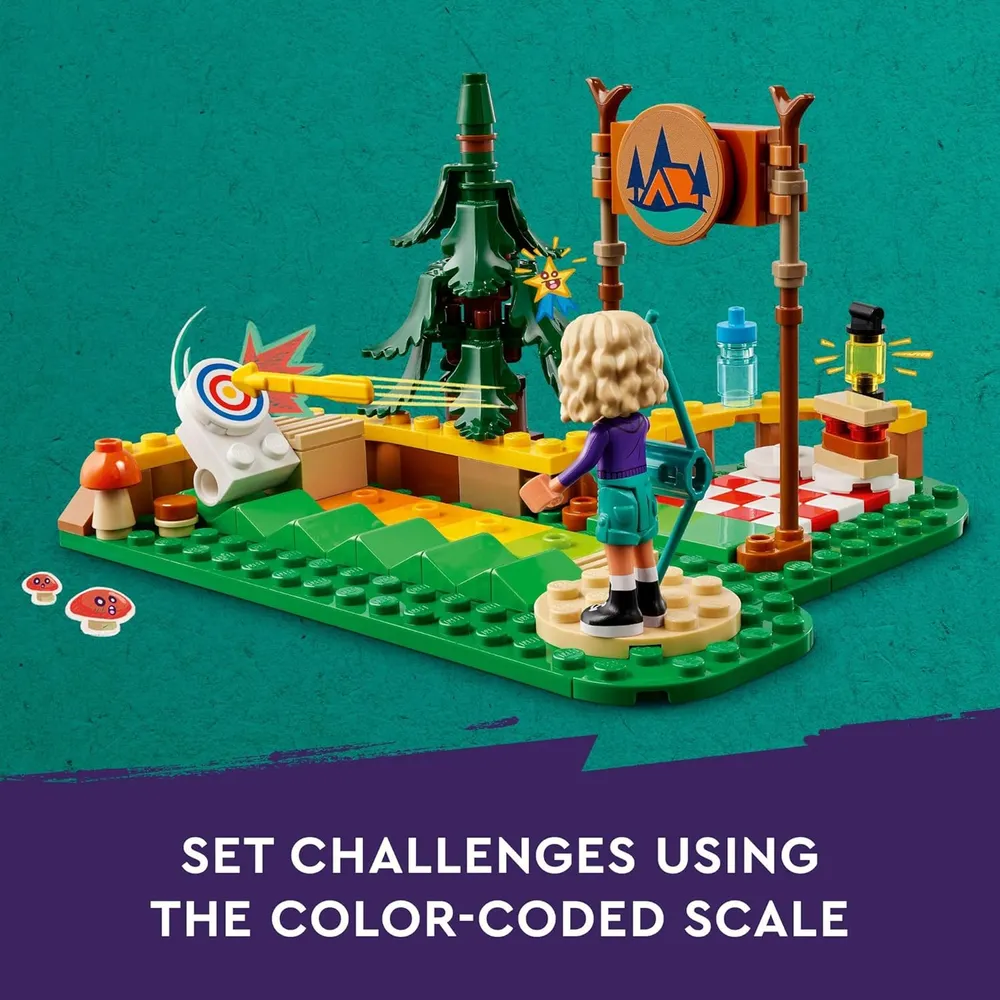LEGO FRIENDS CAMPAMENTO DE AVENTURAS CON TIRO CON ARCO, MINI MUÑECAS Y MAPACHE