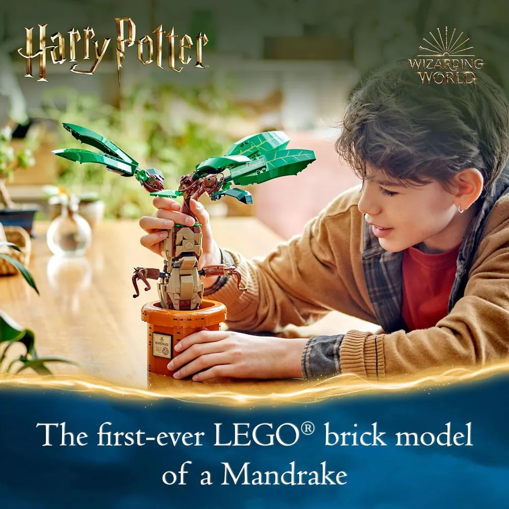Lego Harry Potter, mandrágora y maceta, set de criatura mágica coleccionable