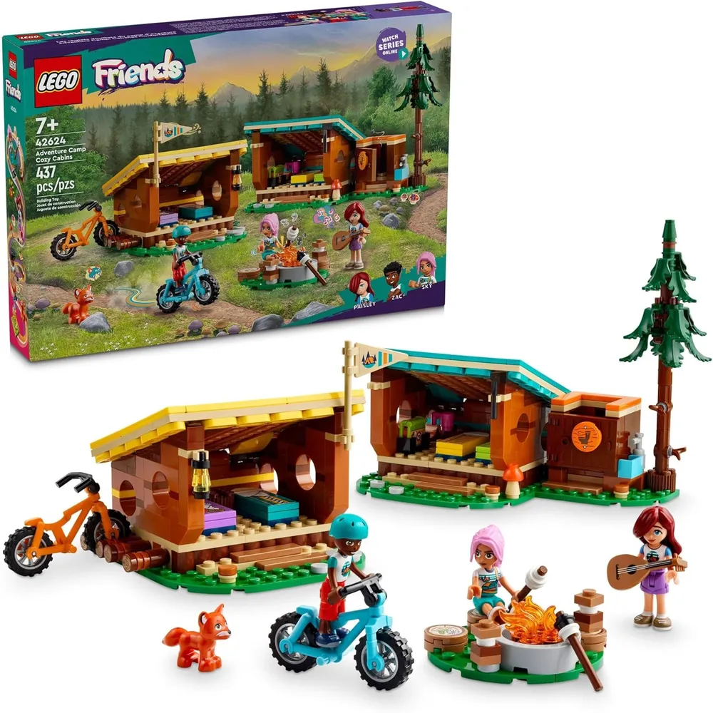 Lego Friends Campamento de Aventuras, Cabañas Acogedoras, mini muñecas y zorro