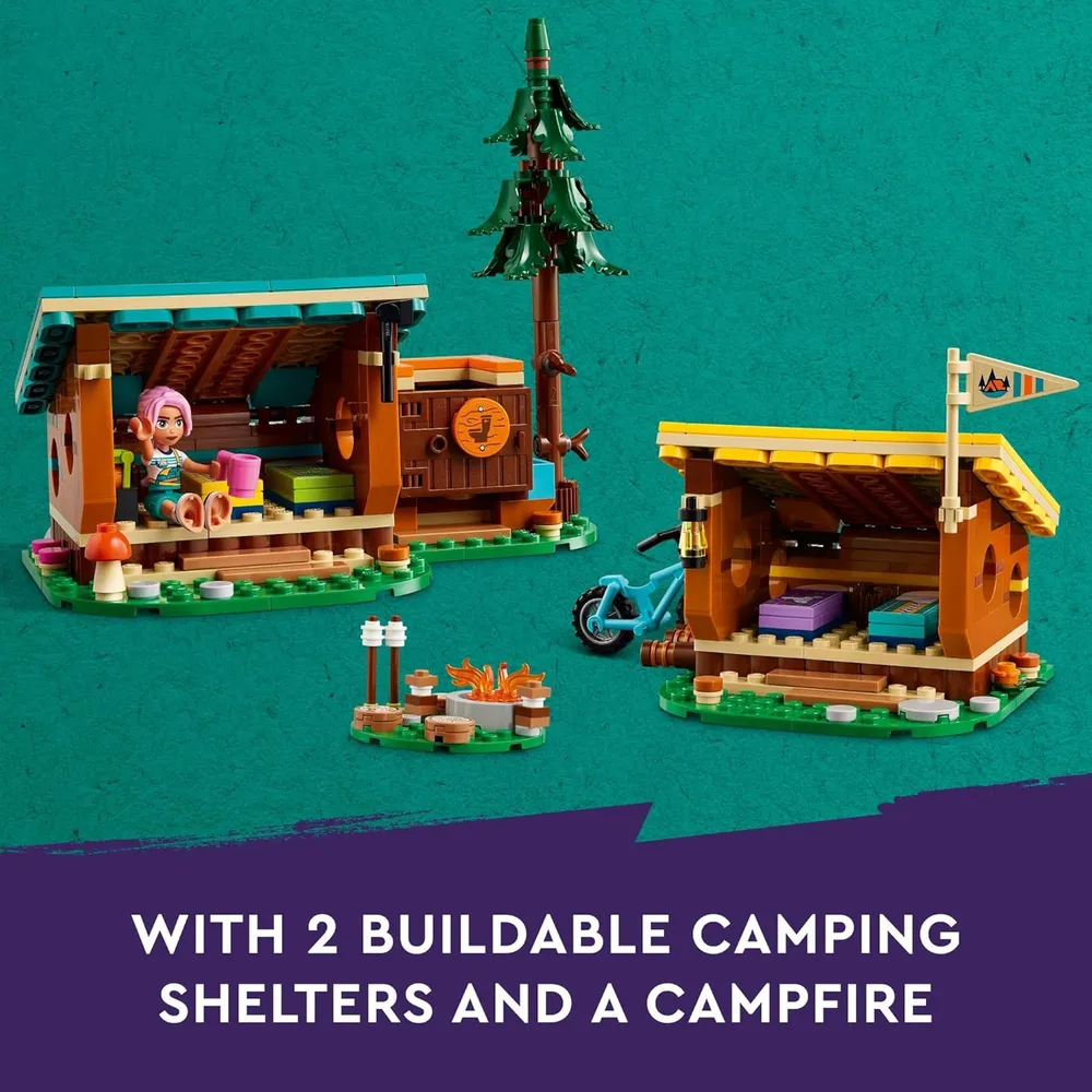 Lego Friends Campamento de Aventuras, Cabañas Acogedoras, mini muñecas y zorro