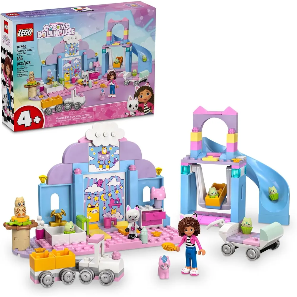 Lego Gabby's Dollhouse, set de juego de mascotas con coche rosa, tobogán y figuras