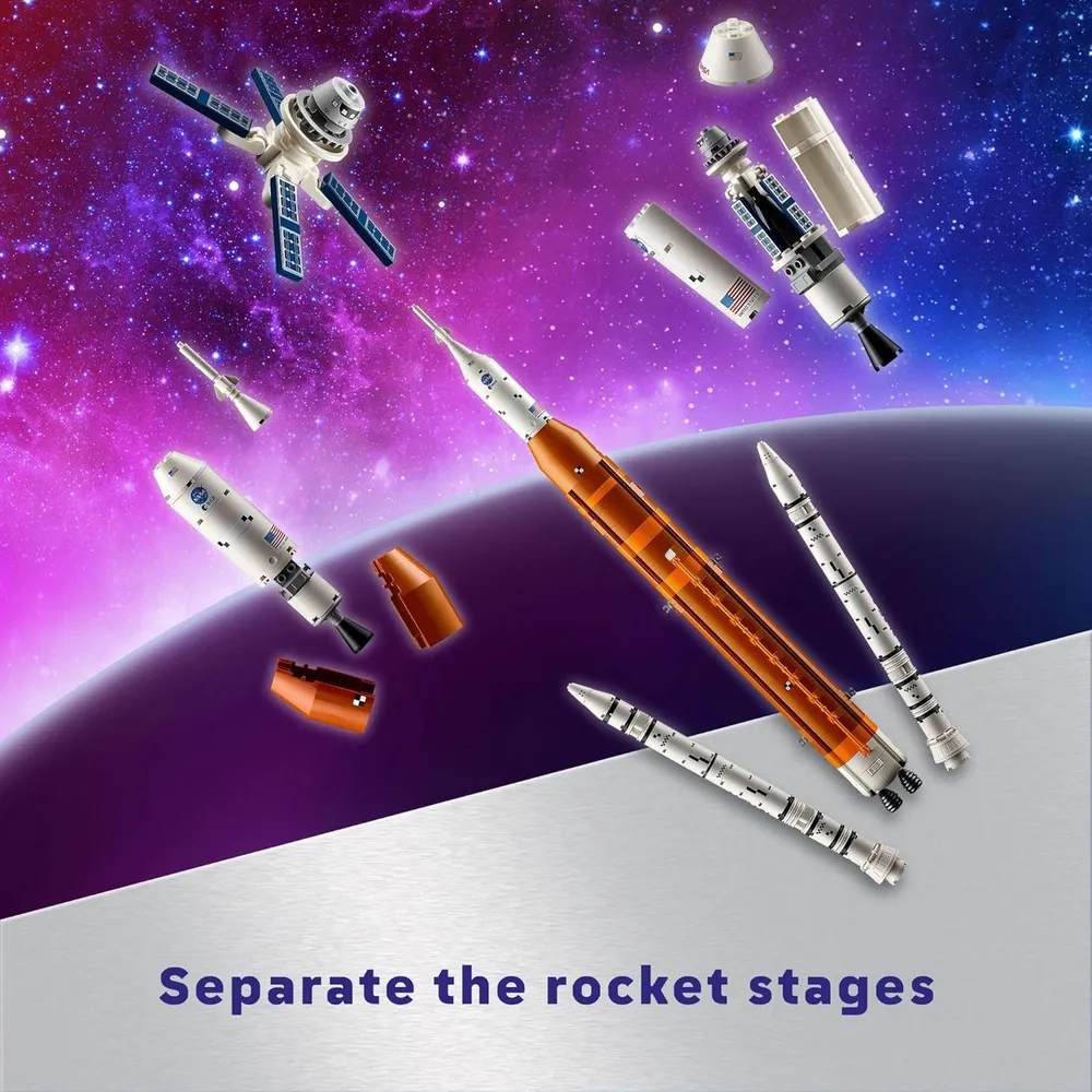 Lego Icons NASA Artemis, sistema de lanzamiento espacial, cohete para armar
