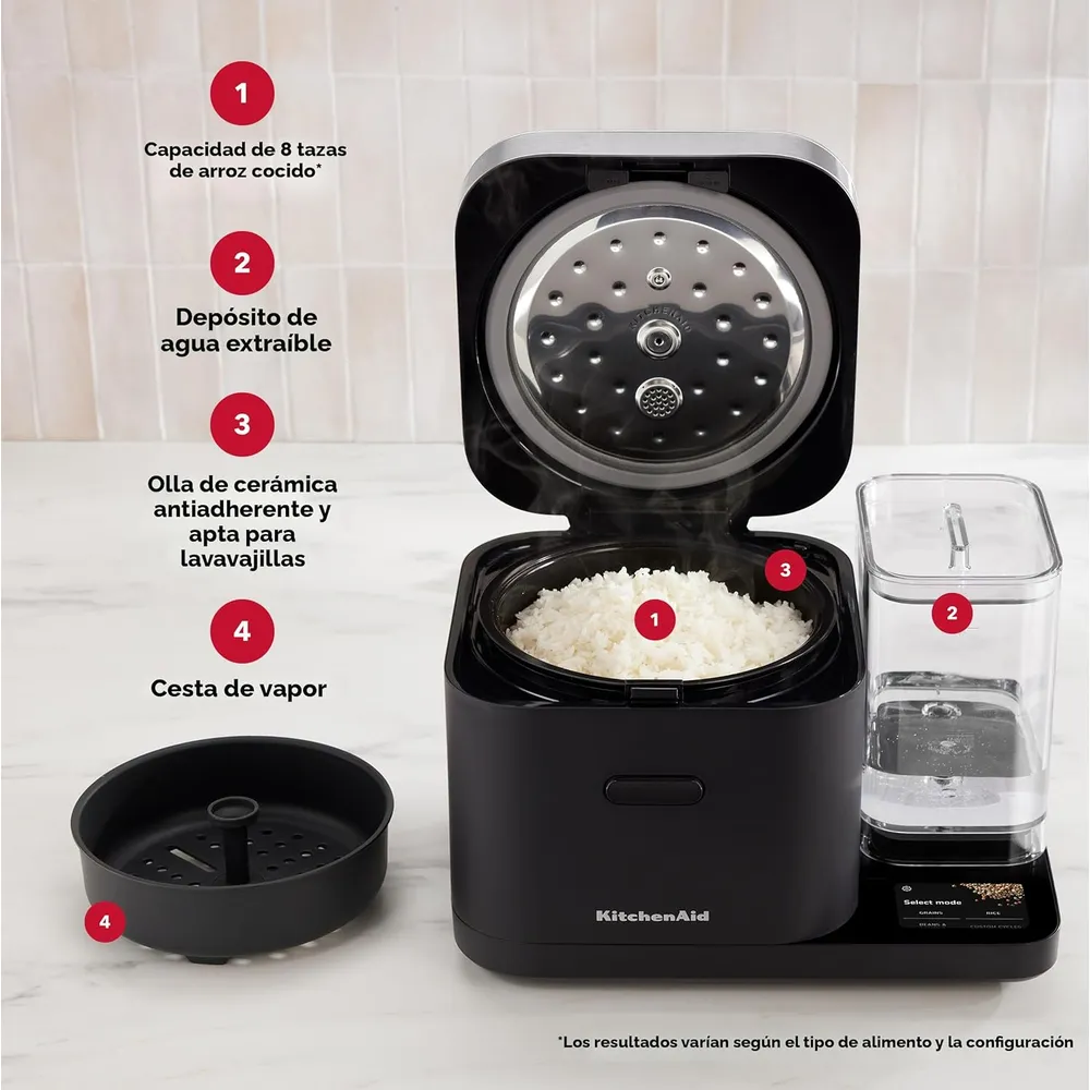 KITCHENAID, OLLA PARA CEREALES Y ARROCERA 8 QT / 7.6 L CON ESCALA AUTOMÁTICA | NEGRO