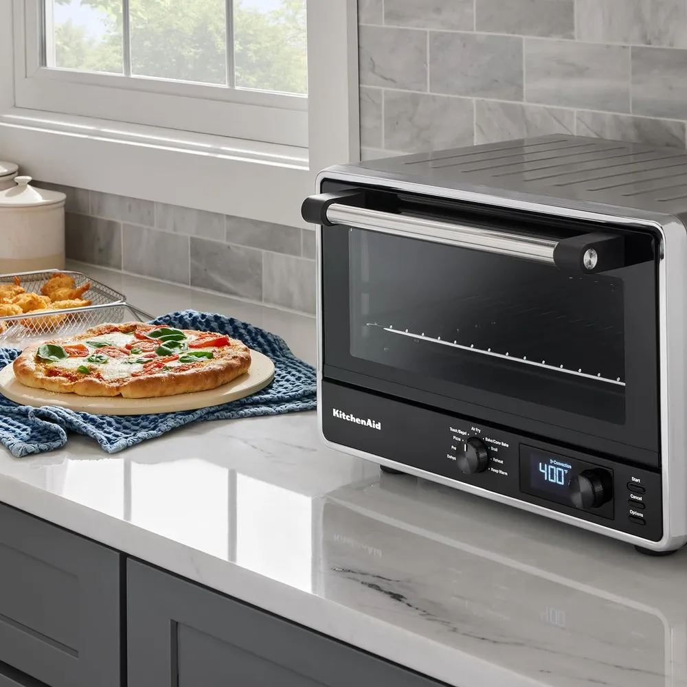 KITCHENAID, HORNO DE ENCIMERA DIGITAL Y PIEDRA PARA PIZZA | GRIS