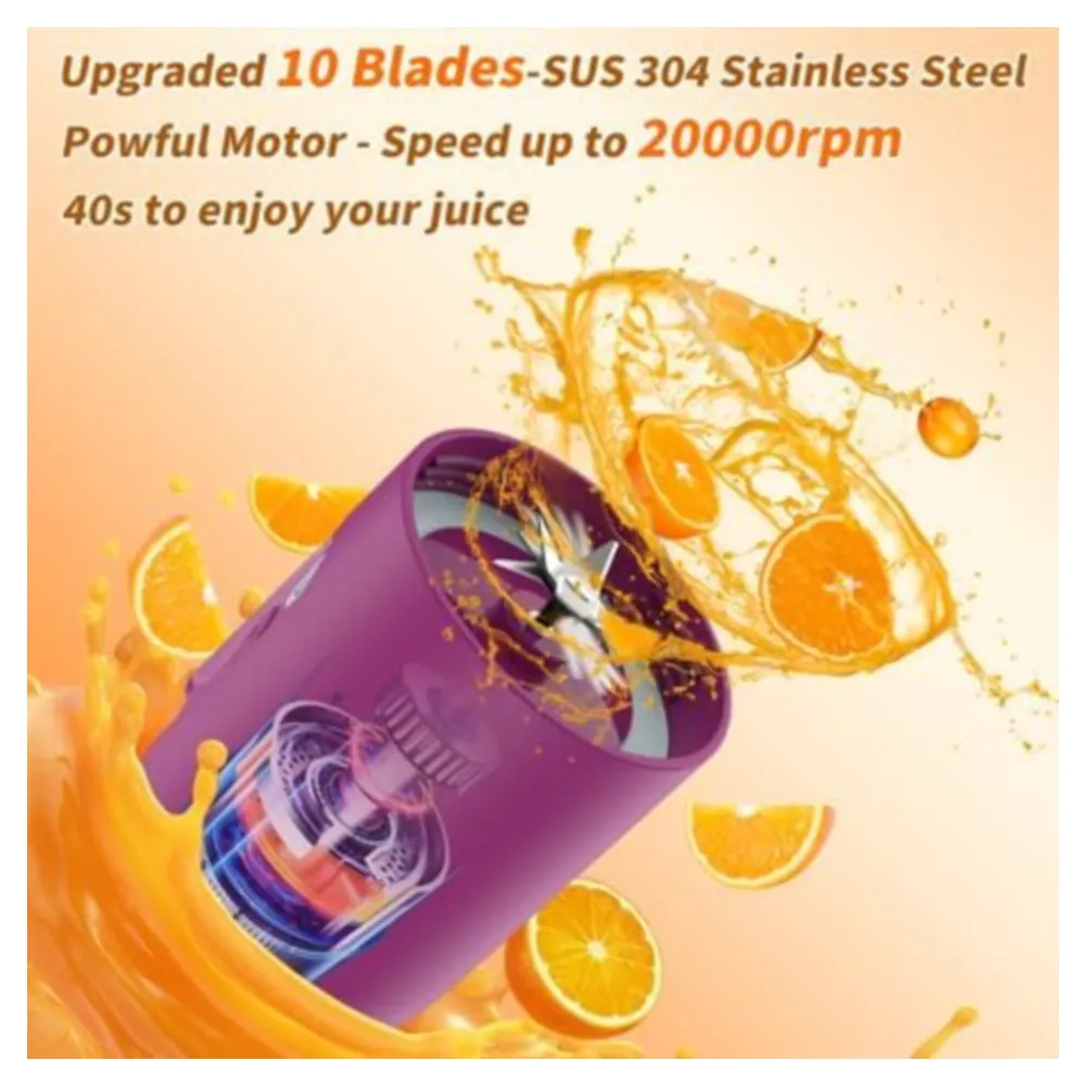 LICUADORA PORTÁTIL CON VASO DE 20OZ USB 4500MAH MORADO