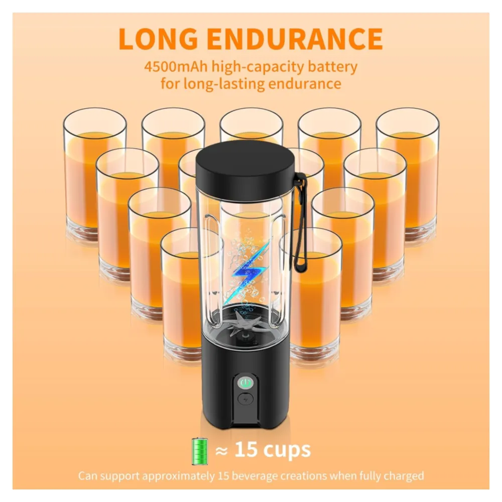 LICUADORA PORTÁTIL CON VASO DE 20OZ USB 4500MAH NEGRO