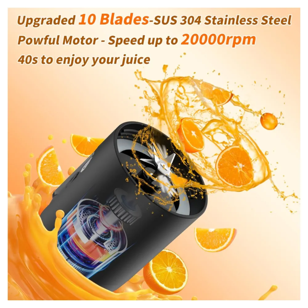 LICUADORA PORTÁTIL CON VASO DE 20OZ USB 4500MAH NEGRO