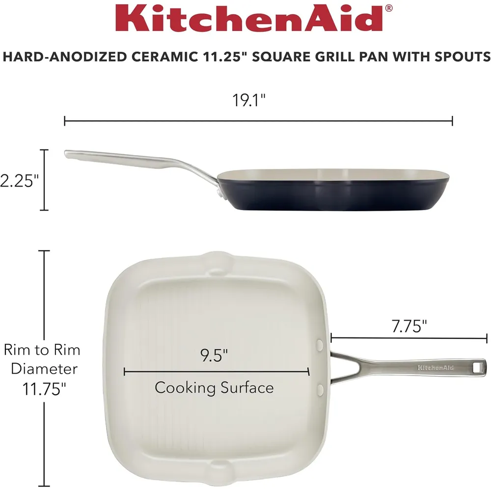 KitchenAid sartén cuadrada cerámica anodizada dura 11.25 in / 29 cm | Negro
