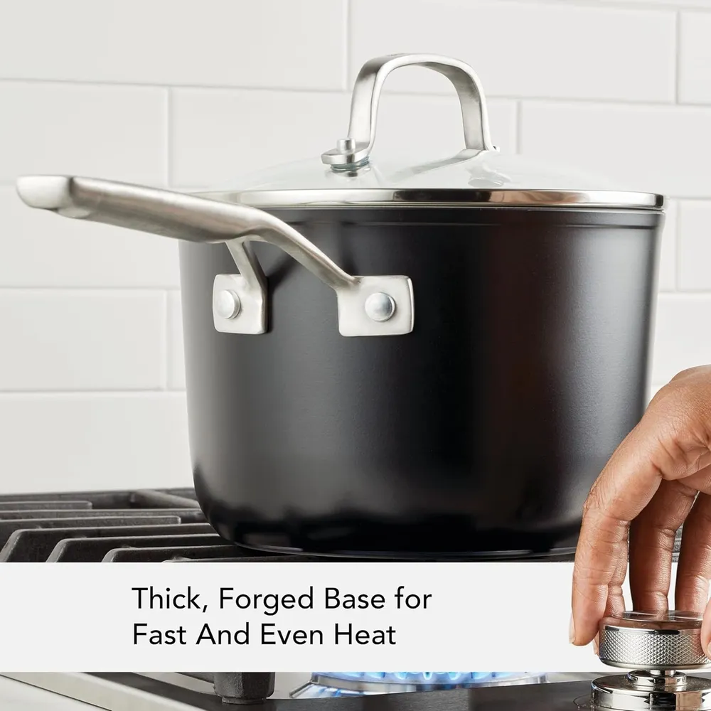 KitchenAid sartén cerámica anodizada dura 3 qt / 2.8 l con tapa | Negro mate