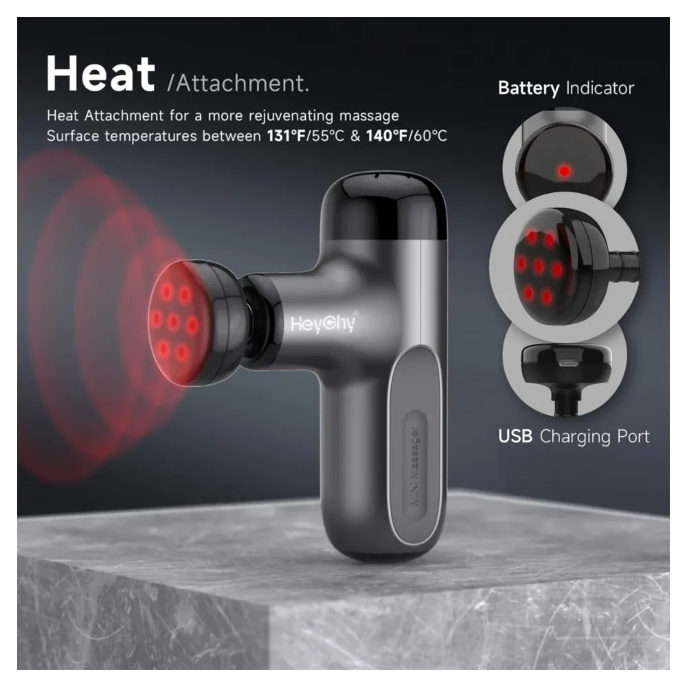 MINI PISTOLA DE MASAJE PORTÁTIL CON CALOR, IDEAL PARA ATLETAS