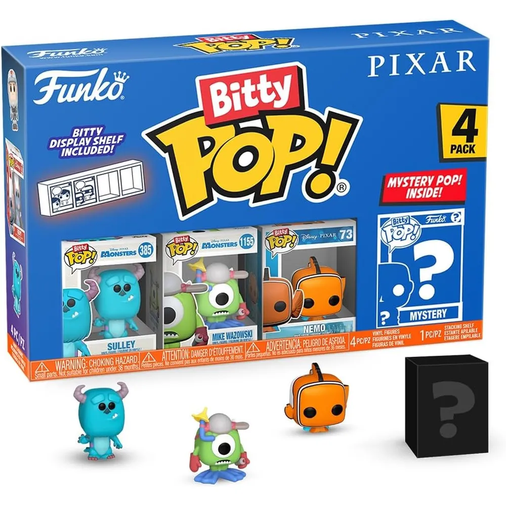 Funko Pop | Pack de 4 Bitty de Pixar (Sulley, Nemo, Mike Wazowski y figura sorpresa)