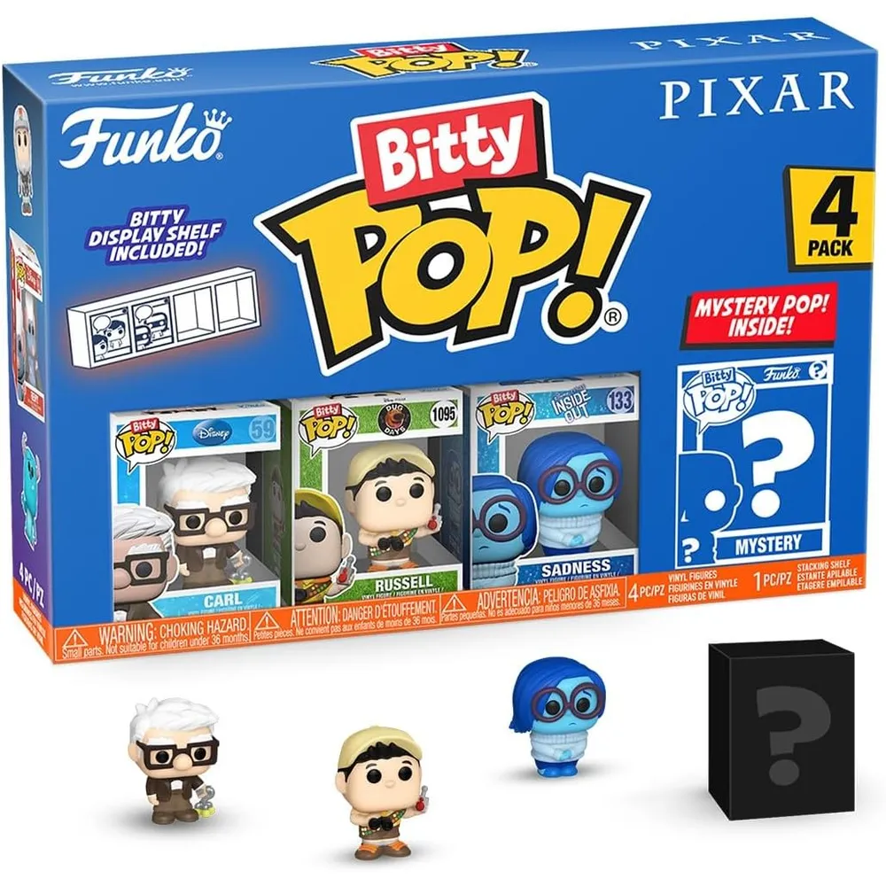 Funko Pop | Pack de 4 Bitty de Pixar (Carl, Russell, Tristeza y figura sorpresa)
