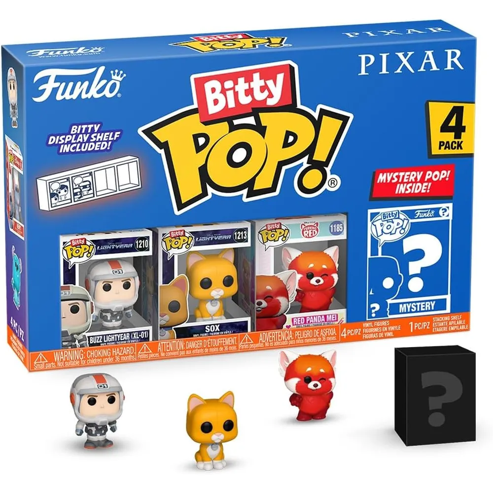 Funko Pop | Pack 4 Bitty de Pixar (Buzz Lightyear XL-01, Sox, Red Panda Mei y figura sorpresa)