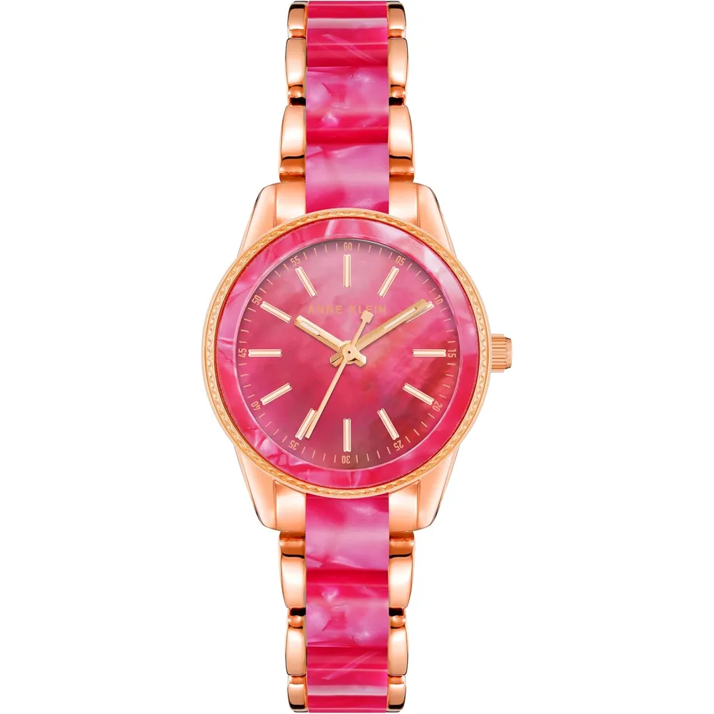 Anne klein AK/3212LPRG reloj de pulsera de resina | 30 mm - Rosado fuerte/Oro rosado