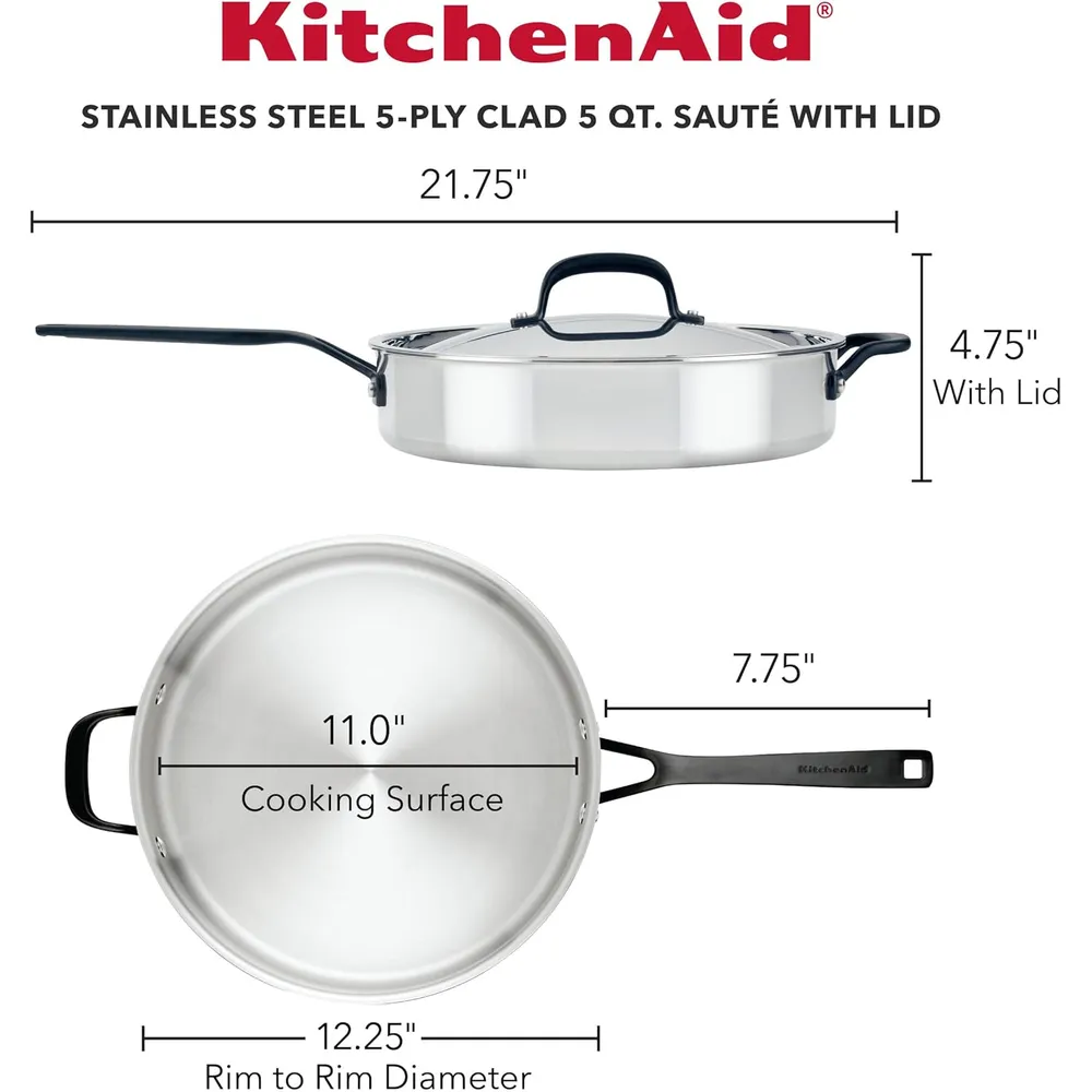 KitchenAid sartén saltear acero inoxidable 5 qt / 4.7 l | Inox pulido