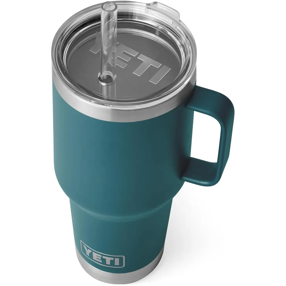 YETI Rambler Vaso de 35 oz de acero inoxidable con asa y tapa con sorbete color verde jade