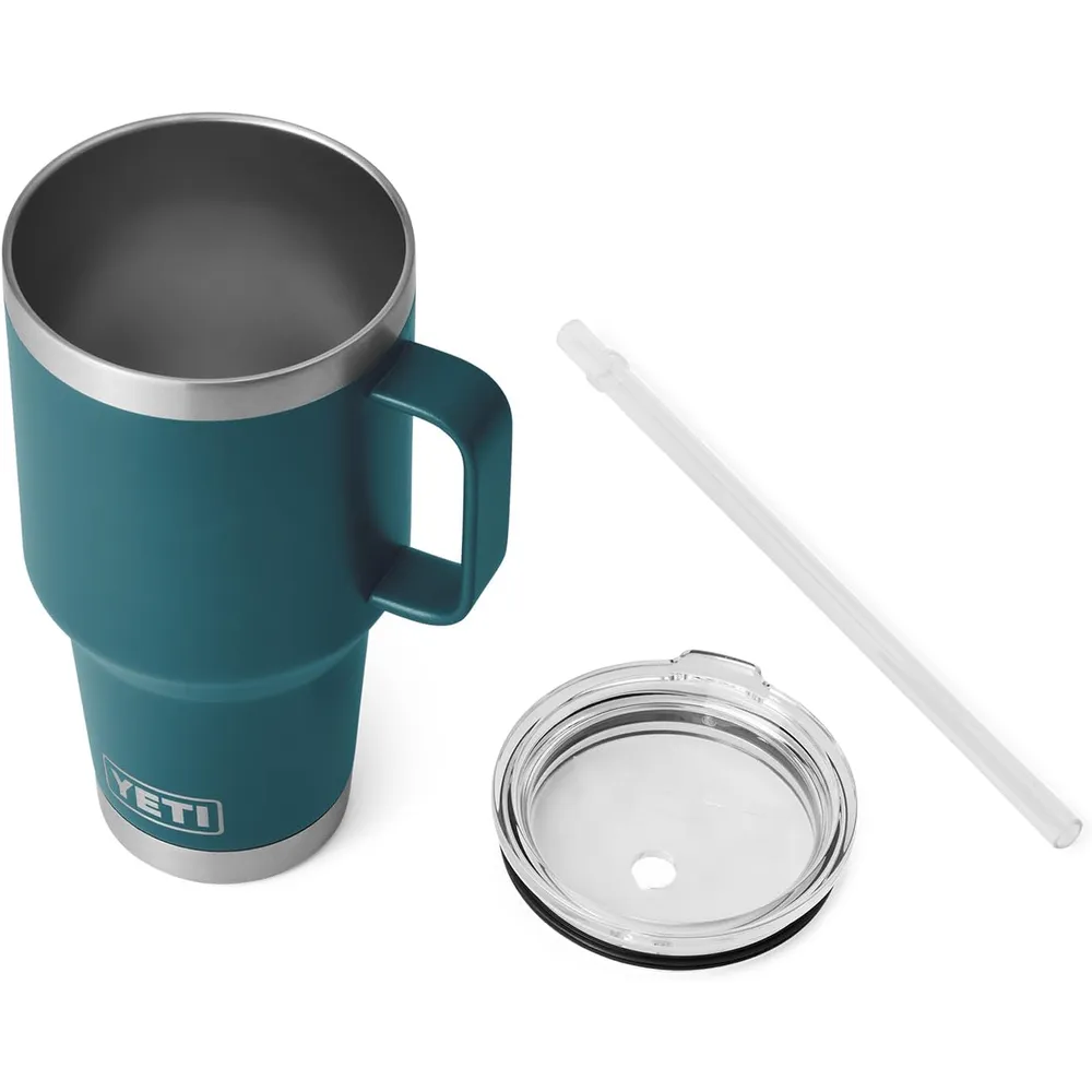YETI Rambler Vaso de 35 oz de acero inoxidable con asa y tapa con sorbete color verde jade