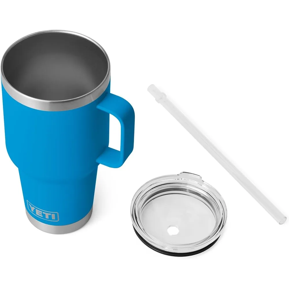 YETI Rambler Vaso de 35 oz de acero inoxidable con asa y tapa con sorbete color azul