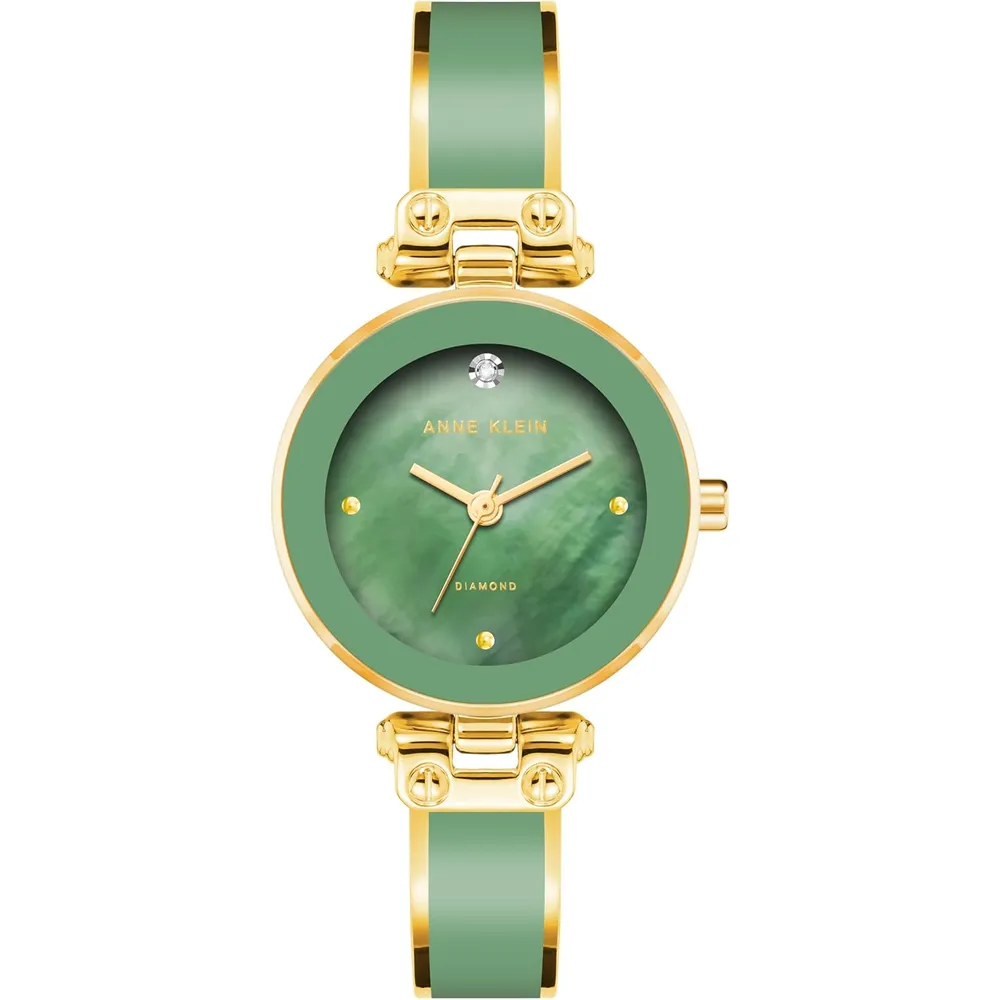 Anne Klein AK/1980BKGB reloj para mujer con diamante y pulsera tipo brazalete | 28 mm - Verde oliva/dorado