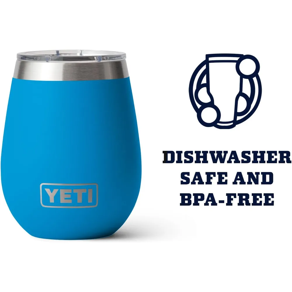 YETI Rambler Vaso de vino de 10 oz de acero inoxidable con tapa MagSlider color azul