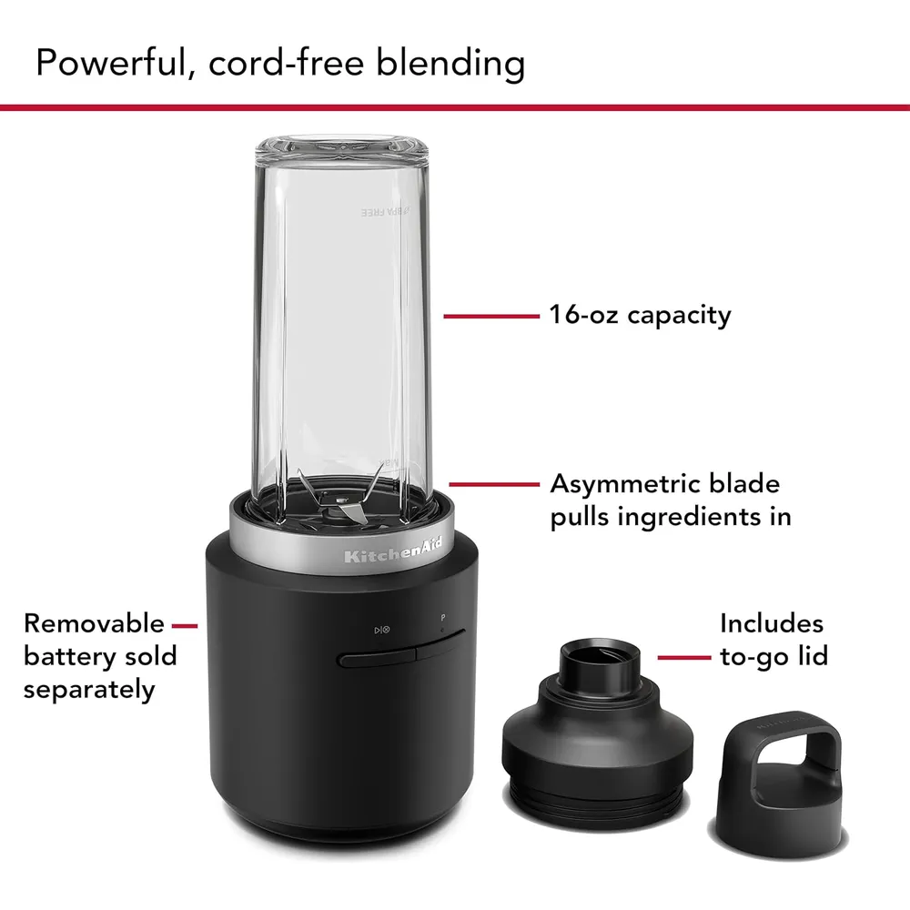 KITCHENAID KSBR200, BATIDORA PERSONAL INALÁMBRICA GO | NEGRO MATE