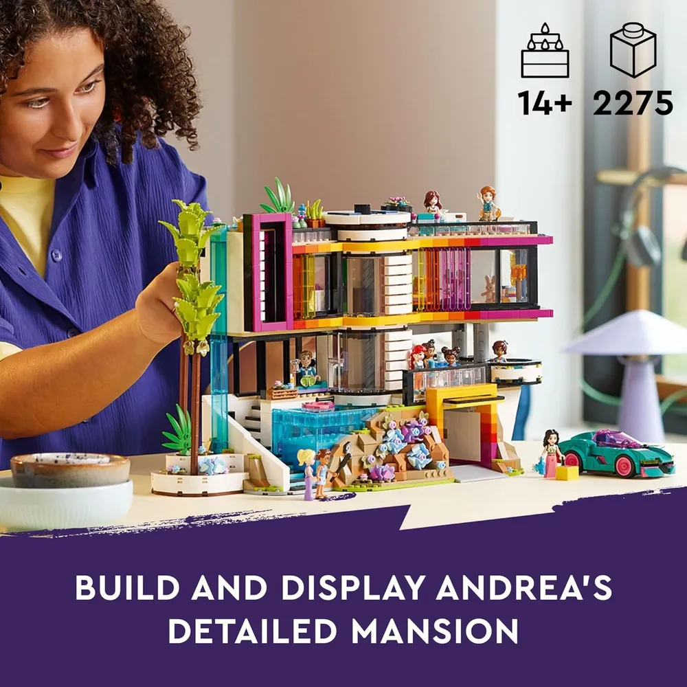 Lego Friends Mansión Moderna de Andrea, casa de muñecas con 11 personajes