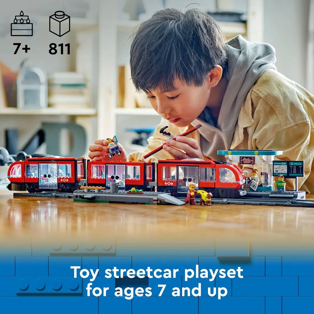 Lego Tranvía y estación de tren del centro de la ciudad, set de construcción creativo