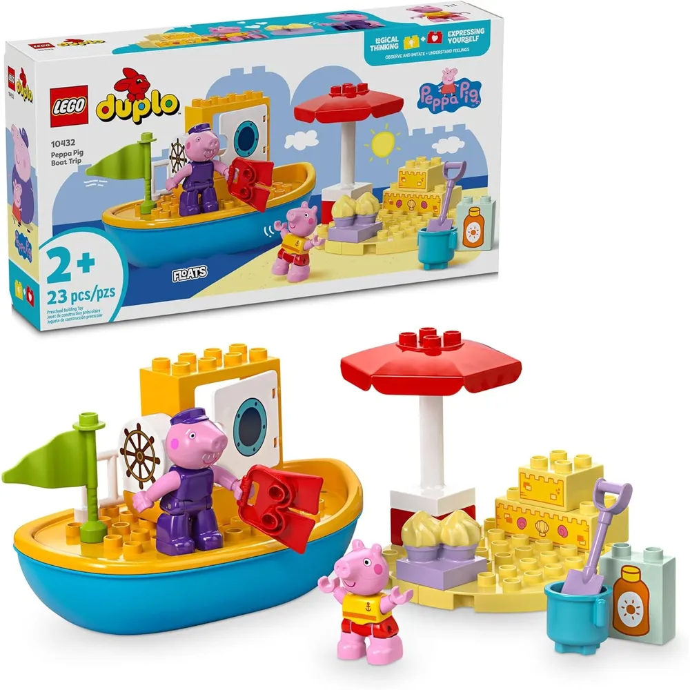 Lego Duplo Peppa Pig Paseo en barco, set de construcción con bloques y figuras