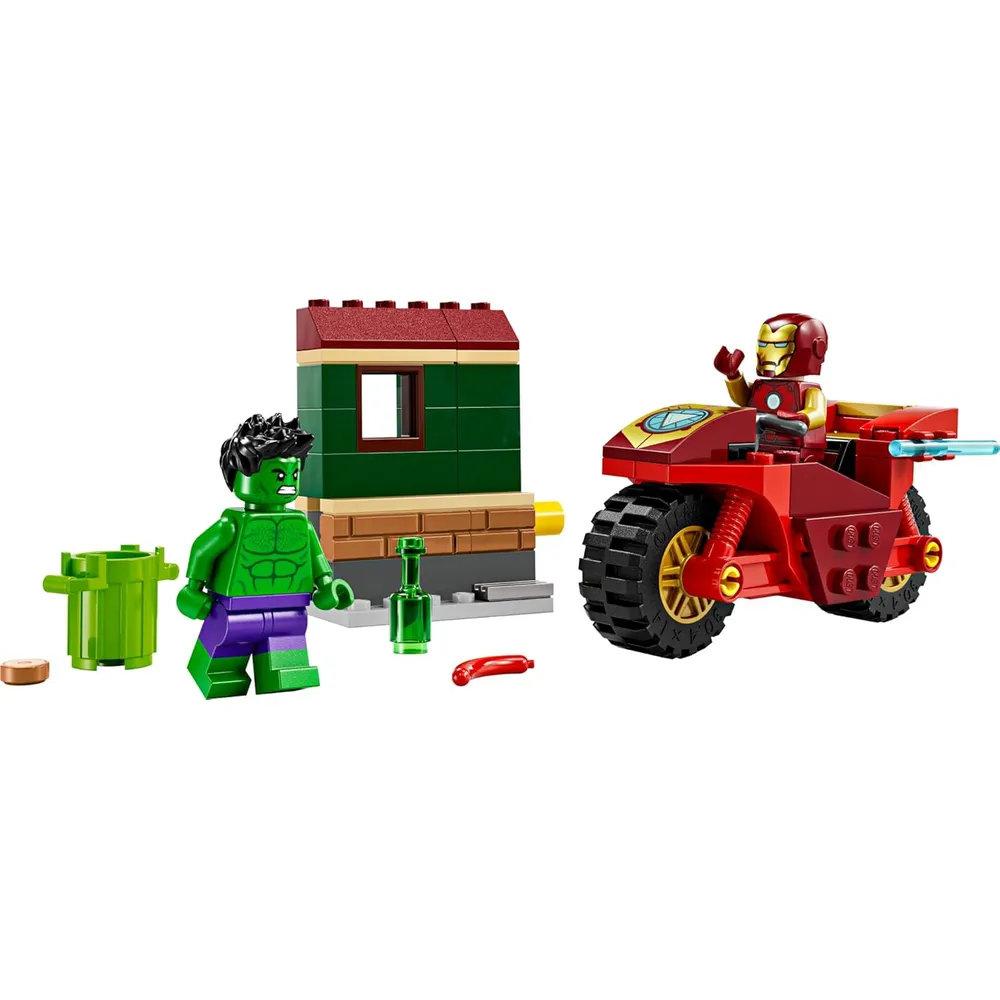 Lego Marvel Iron Man con moto y Hulk, set coleccionable con 2 minifiguras