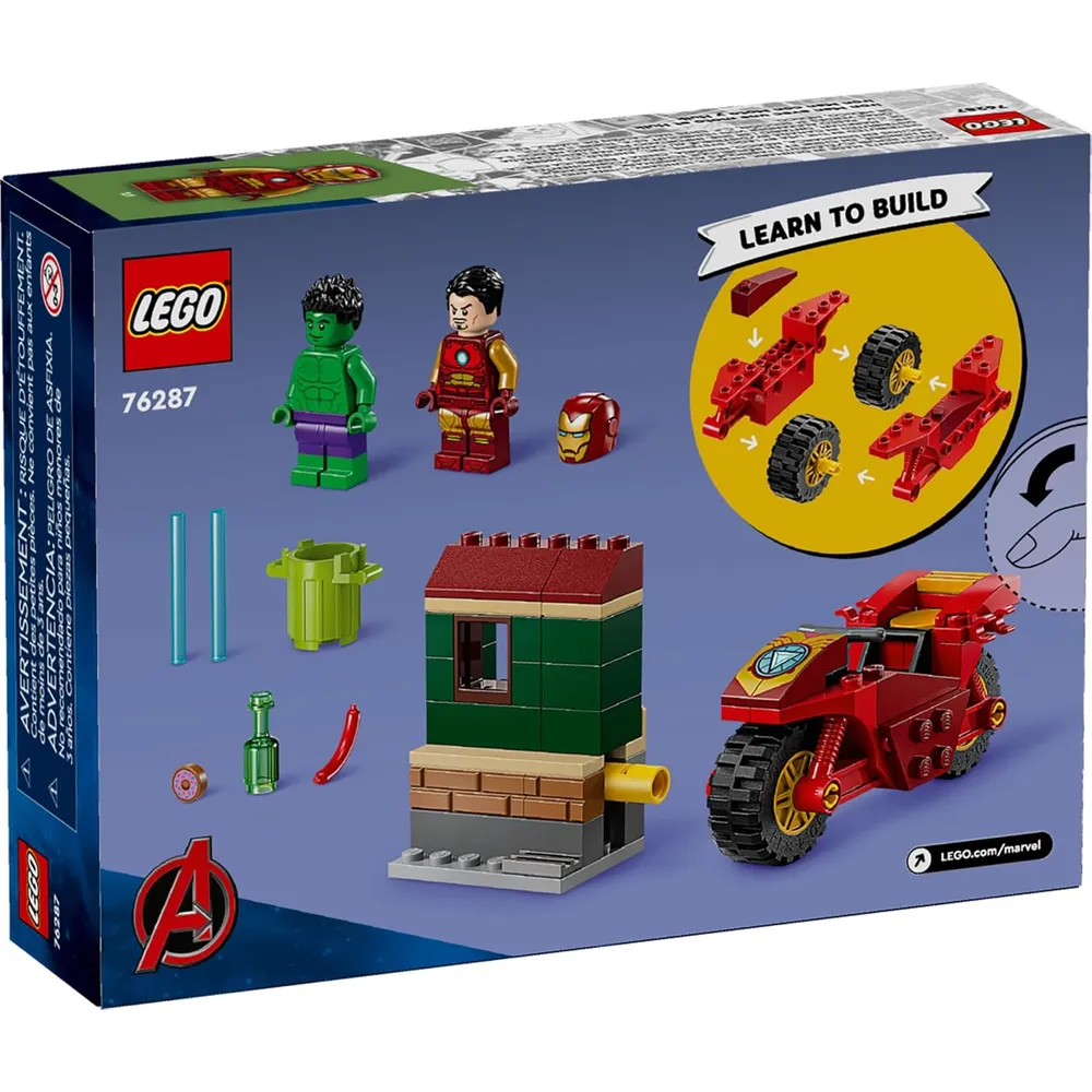 Lego Marvel Iron Man con moto y Hulk, set coleccionable con 2 minifiguras