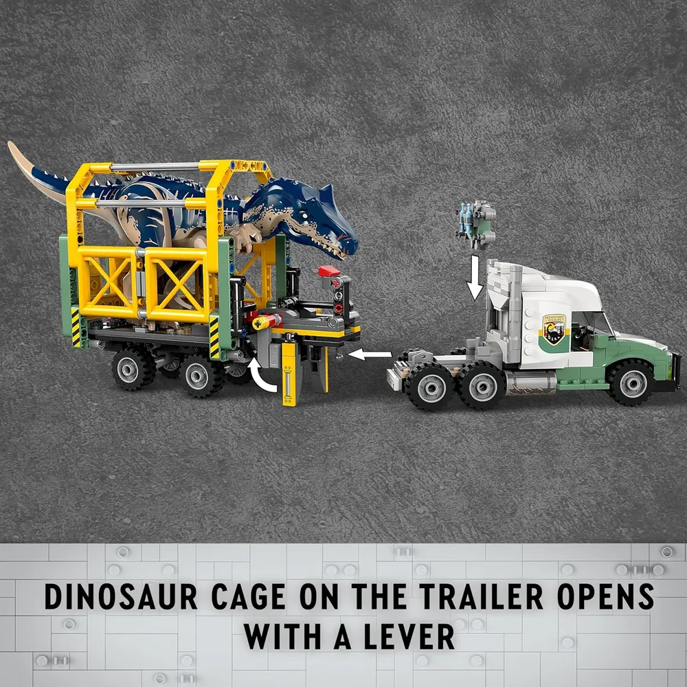 Lego Jurassic World Camión de transporte de alosaurios con minifiguras