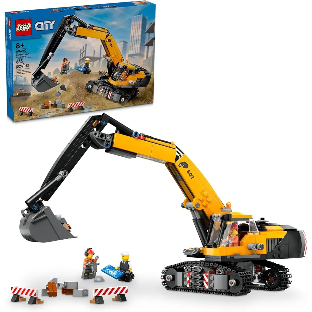 Lego City Excavadora amarilla, set de construcción con minifiguras de obreros