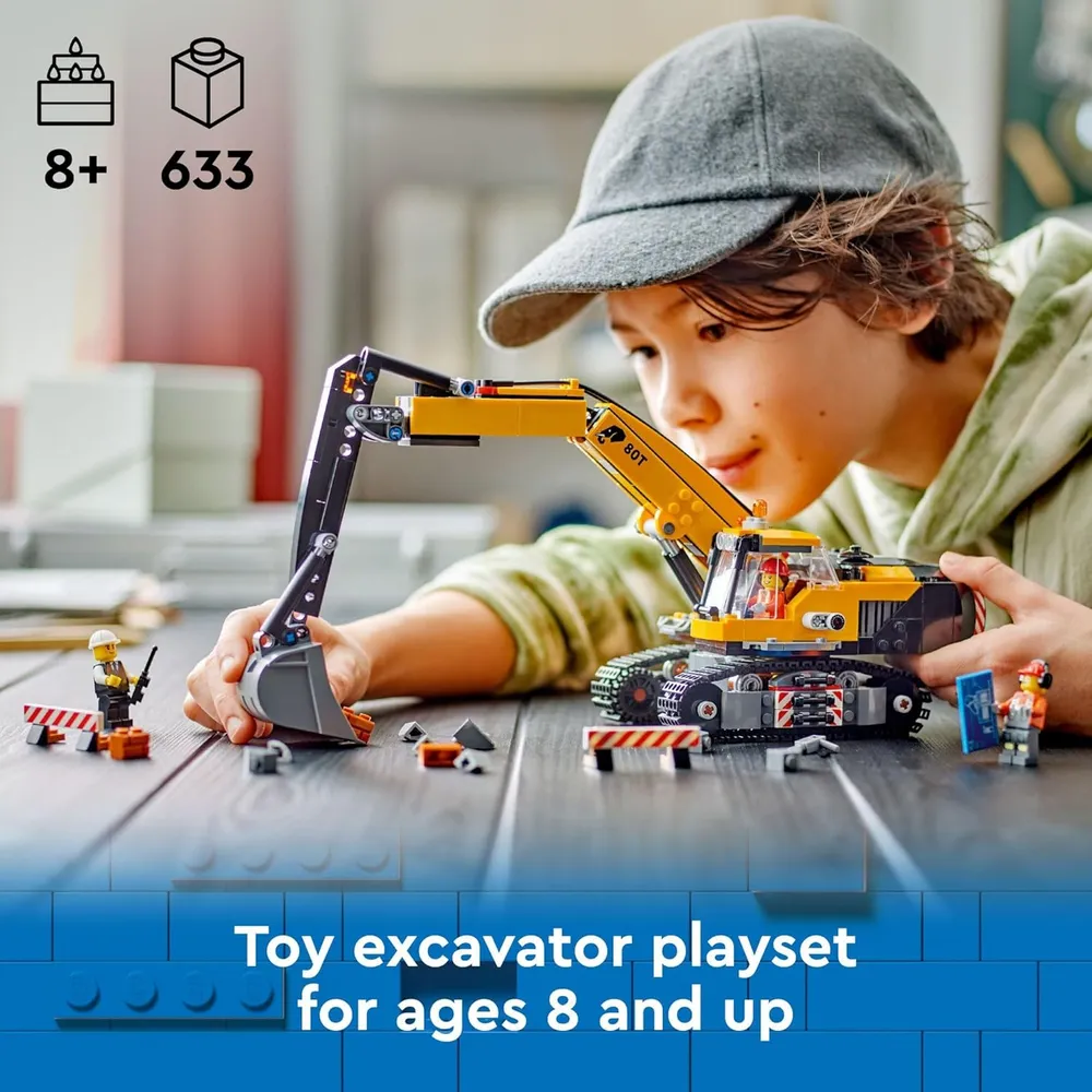 Lego City Excavadora amarilla, set de construcción con minifiguras de obreros